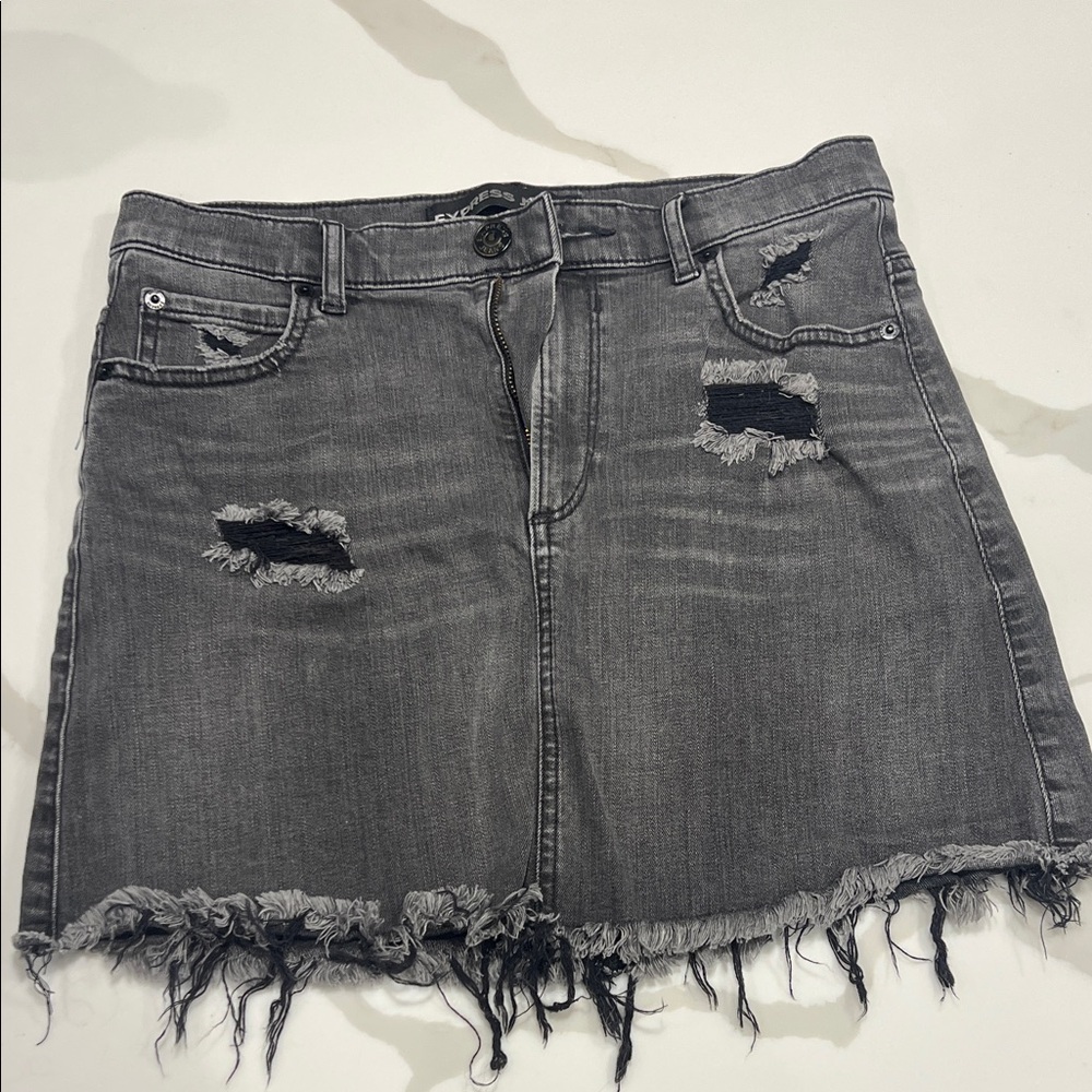 Express Charcoal Distressed Mini Skirt
